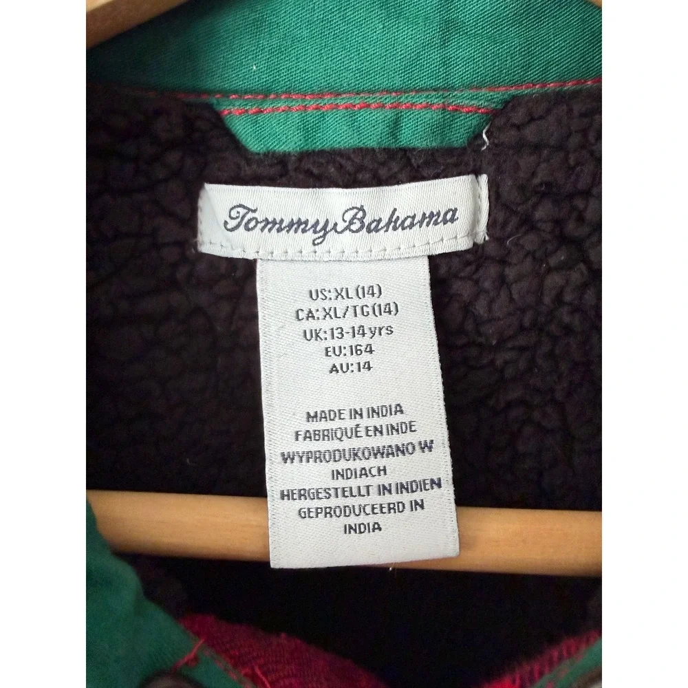 Tommy Bahama Boys Buffalo Plaid Sherpa Lined Flannel Shirt Jacket Size 14 XL